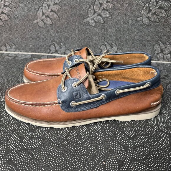 Sperry Top-Sider Mens Boat Shoes Brown & Navy Leather Size 10.5M - Picture 2 of 9